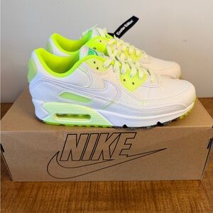 BNIB Nike Women’s Air Max 90 Sneakers - White and Neon Yellow